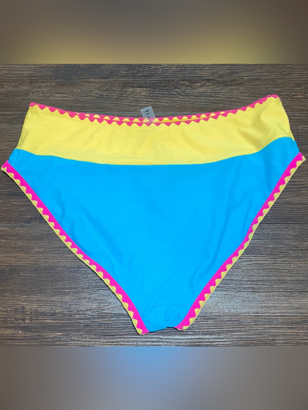 NWT Popvil Bright Blue Bikini Top & Skirt Set with Neon Pink and Yellow Trim - Picture 7 of 9